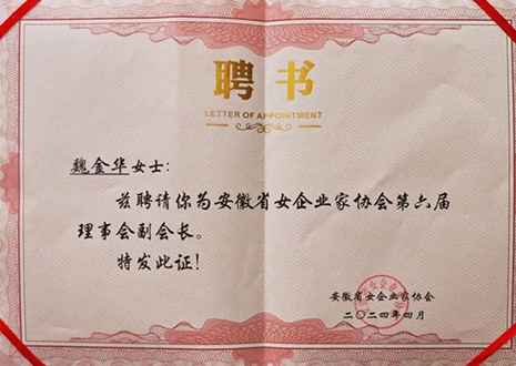 祝贺！凯发官网总裁魏金华获安徽省女企业家协会第六届副会长荣誉
